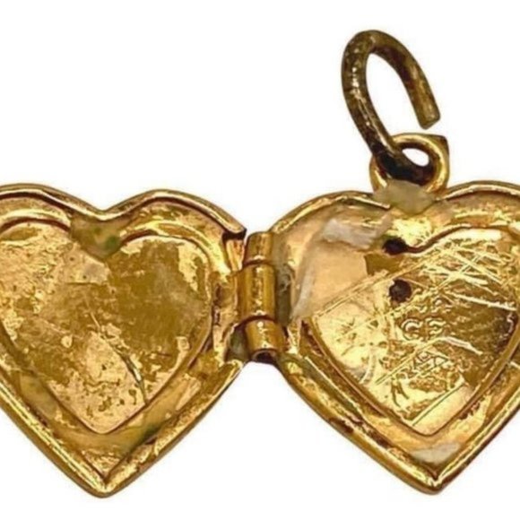 Vintage 12KGF floral heart locket pendant with AVON Metal Gold Plated Small Hear - Picture 5 of 8